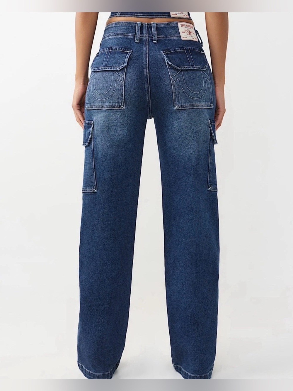 True Religion Women's Cargo SN Straight Carpenter Jeans Wintry Wash NWT Size 26n